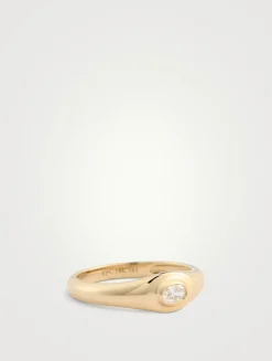 14K Gold Oval Diamond Signet Ring