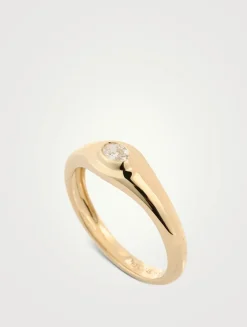 14K Gold Oval Diamond Signet Ring