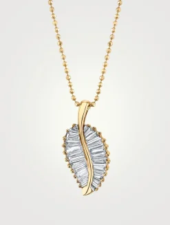 18K Gold Palm Leaf Necklace With Diamonds