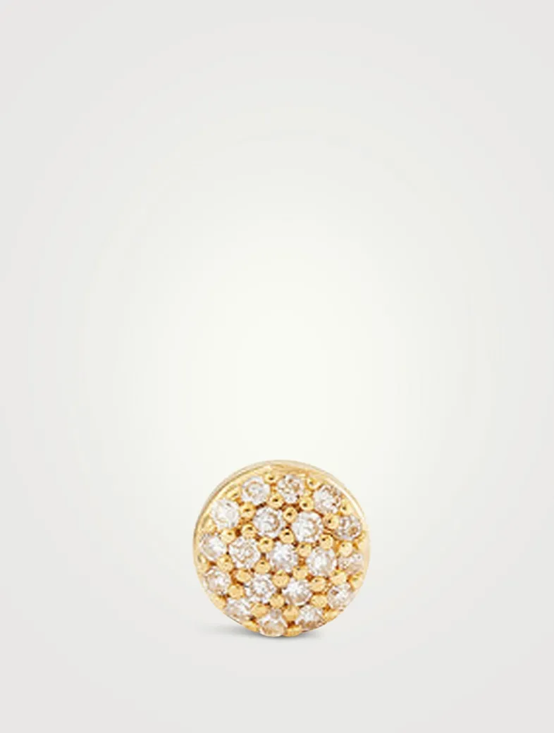 14K Gold Pavé Diamond Flat Back Round Stud Earring