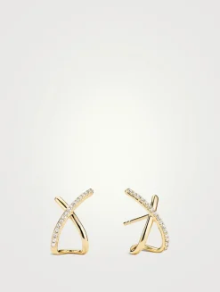 14K Gold Pavé Diamond Oversized X Stud Earrings