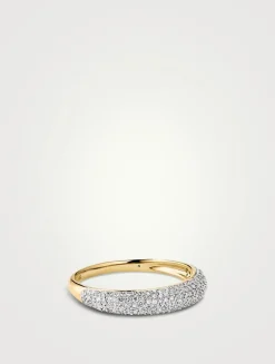 14K Gold Pavé Diamond Thin Dôme Ring
