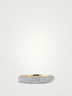 14K Gold Pavé Diamond Thin Dôme Ring