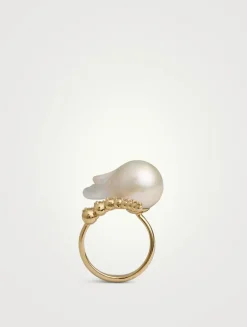 14K Gold Pearl And Diamond Ring