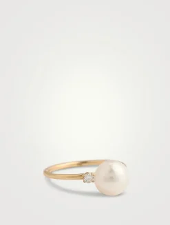 14K Gold Pearl And Diamond Ring