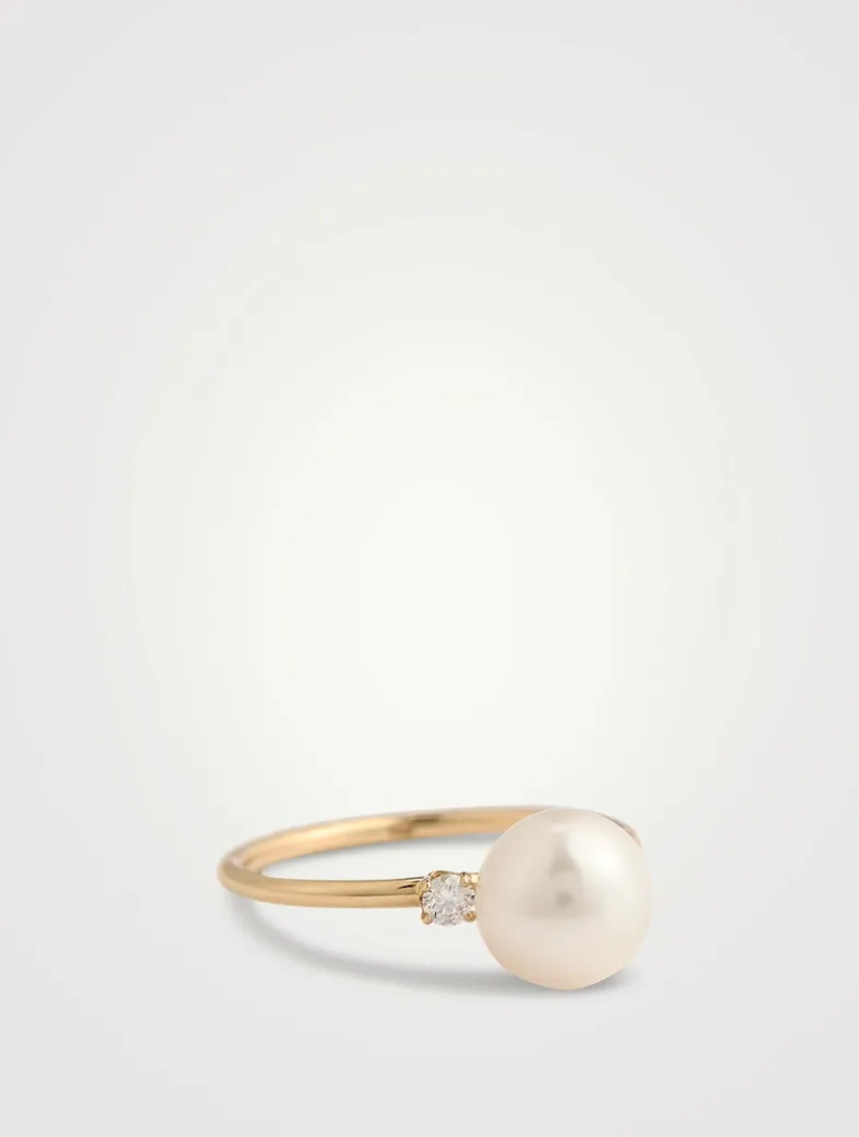 14K Gold Pearl And Diamond Ring