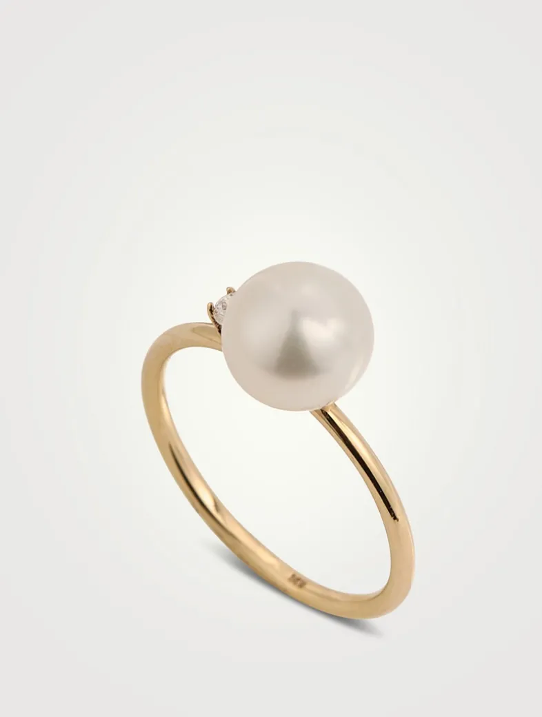 14K Gold Pearl And Diamond Ring