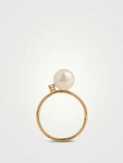 14K Gold Pearl And Diamond Ring