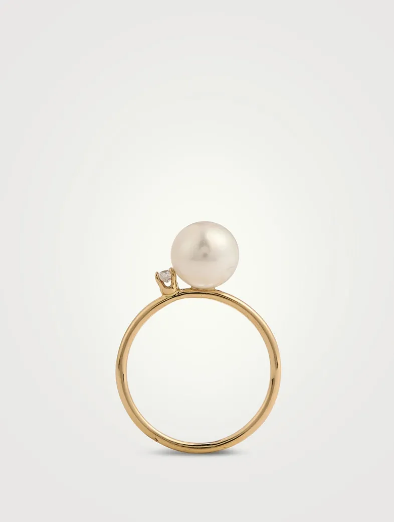 14K Gold Pearl And Diamond Ring