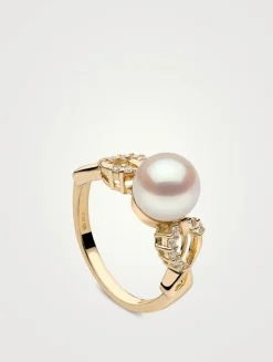 18K Gold Pearl And Diamond Ring