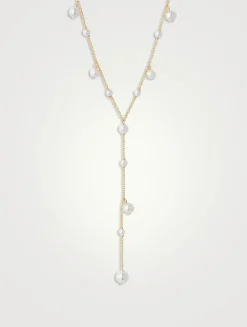 14K Gold Pearl Bubble Lariat Necklace