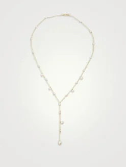 14K Gold Pearl Bubble Lariat Necklace