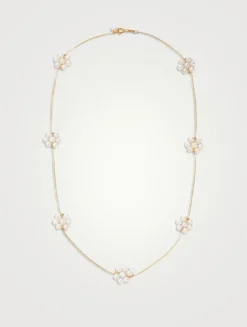 14K Gold Pearl Daisy Necklace