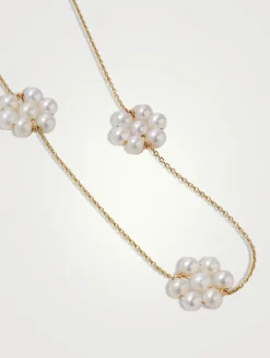 14K Gold Pearl Daisy Necklace