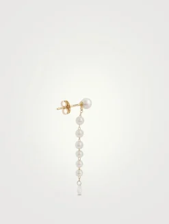 14K Gold Pearl Drop Earrings With Diamonds