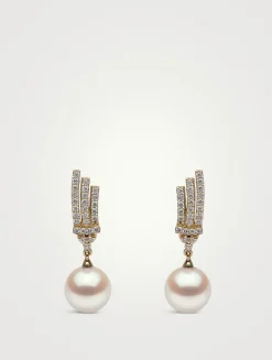 18K Gold Pearl Earrings With Diamonds
