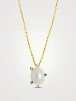 14K Gold Pearl Gem Pendant Necklace