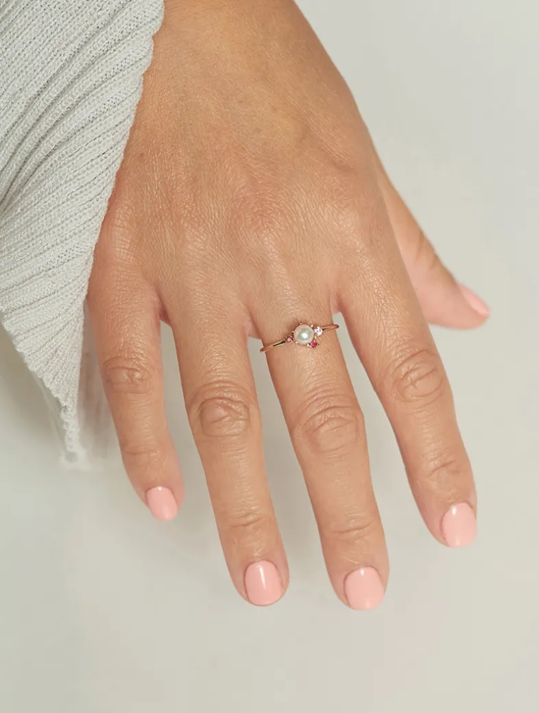 14K Gold Pearl Gemstone Cluster Ring