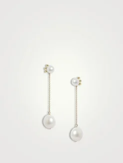 14K Gold Pearl Linear Drop Earrings