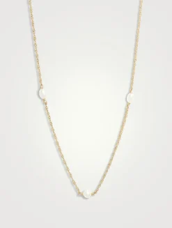 14K Gold Pearl Station Shimmer Necklace