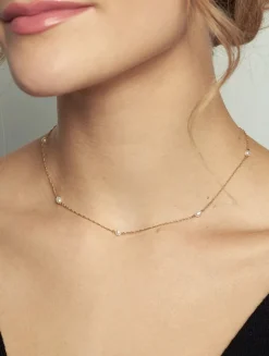 14K Gold Pearl Station Shimmer Necklace