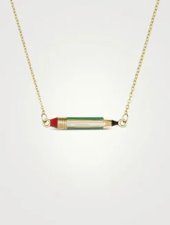 9K Gold Pencil Enamel Pendant Necklace