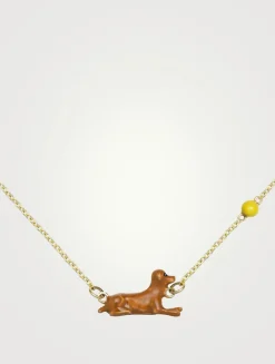 9K Gold Perrito Pelota Pendant Necklace