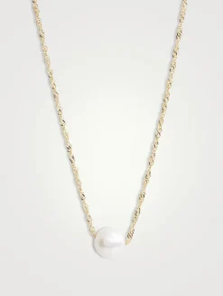 14K Gold Petite Pearl Pendant Necklace