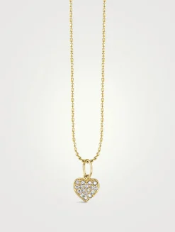 14K Gold Playing Card Diamond Heart Charm Necklace
