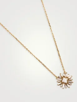 14K Gold Princess Diamond Flower Pendant Necklace