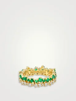 18K Gold Princess Short Stack Emerald Eternity Band