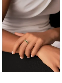 18K Gold Princess Short Stack Emerald Eternity Band