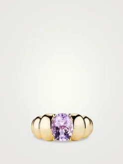 14K Gold Puffy Charlotte Gemstone Ring