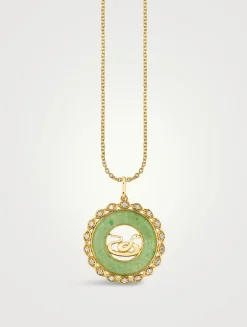 14K Gold Snake Zodiac Charm Necklace With Diamonds