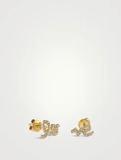 14K Gold Split Love Stud Earrings With Diamonds
