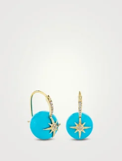 14K Gold Starburst Turquoise Earrings With Diamonds