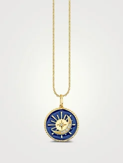 14K Gold Sun And Moon Medallion Pendant Necklace With Diamonds