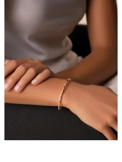 18K Gold Thin Mix Rainbow Sapphire Uneven Bangle Bracelet