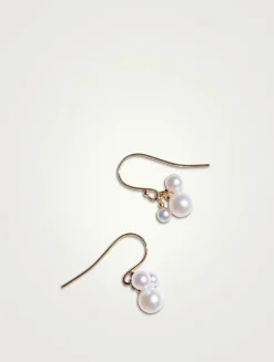 14K Gold Trio Pearl Drop Earrings