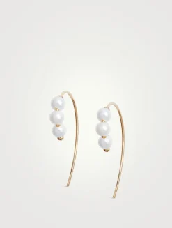 14K Gold Triple Baby Pearl Hook Earrings