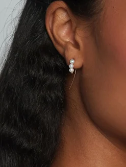 14K Gold Triple Baby Pearl Hook Earrings