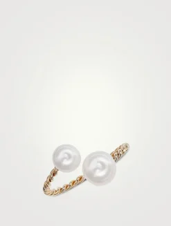 14K Gold Twisted Double Pearl Open Ring
