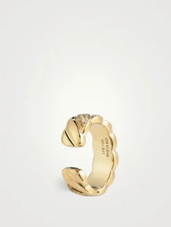 18K Gold Wide Braid Ear Cuff With Diamonds