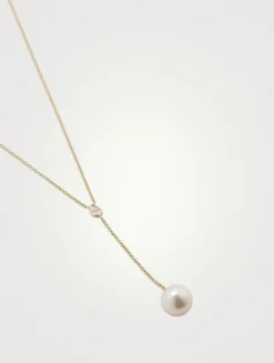 14K Gold Y-Chain Necklace With Pearl And Diamond