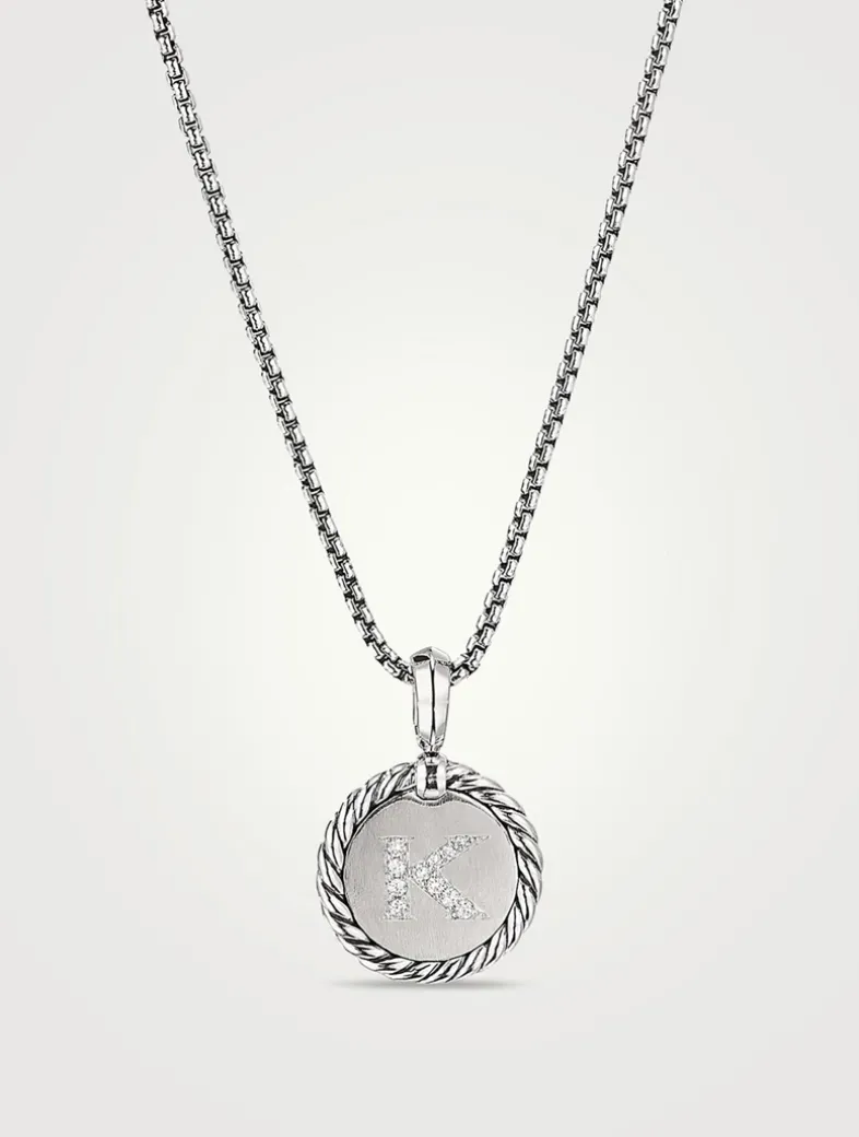 K Initial Charm In Sterling Silver With Pavé Diamonds