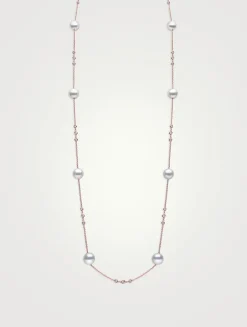 18K Rose Gold Akoya Pearl Necklace With Diamonds