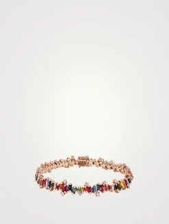 18K Rose Gold Bold Burst Rainbow Sapphire Tennis Bracelet