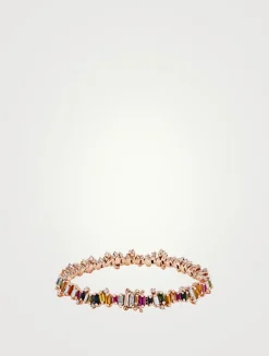 18K Rose Gold Bold Burst Rainbow Sapphire Tennis Bracelet