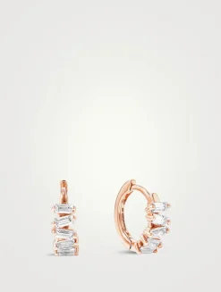 18K Rose Gold Bold Diamond Huggie Hoop Earrings