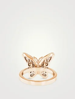 18K Rose Gold Bold Diamond Small Butterfly Ring